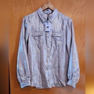 NWT Calvin Klein Metallic Luxe Button-Up Shirt
